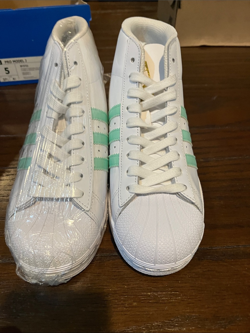 adidas Women's White High-Top Sneakers with Mint Stripes